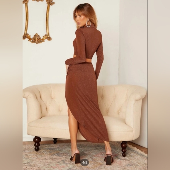 SHEIN Mock Neck Glitter Crop Top and Twist Split Skirt - Picture 3 of 4